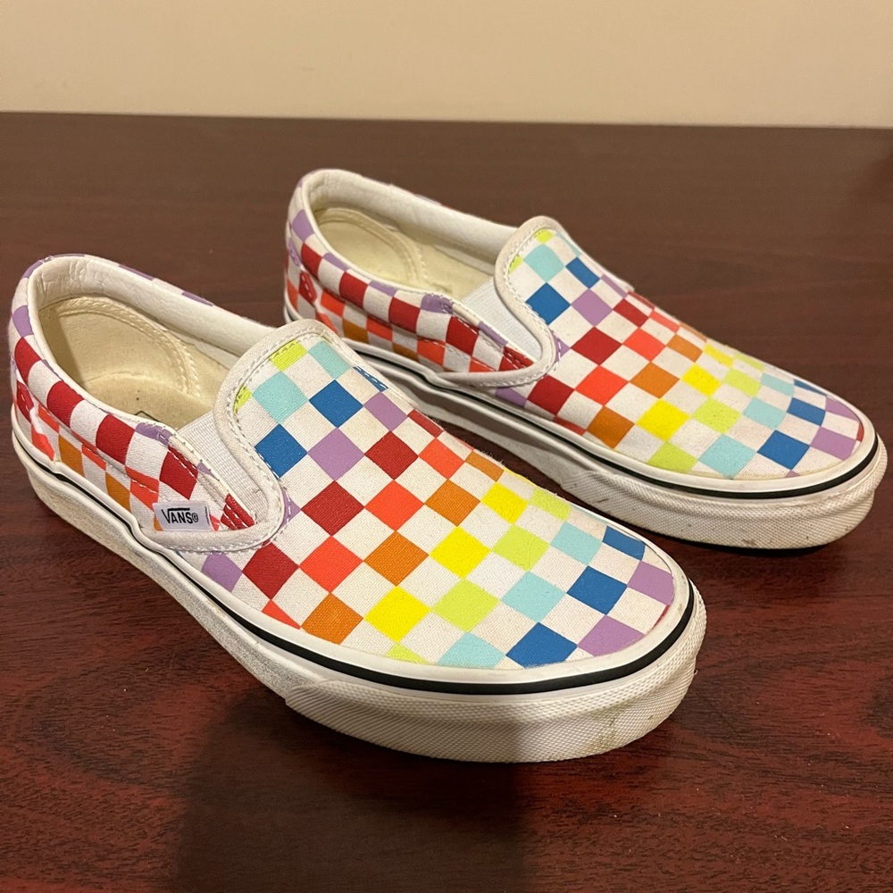 Rainbow Checkered Slip-On Vans